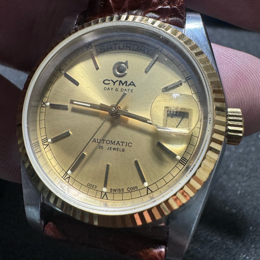 Cyma Day Date Automatic 25 Jewels Presidential Two Tone Men’s Watch Running Well